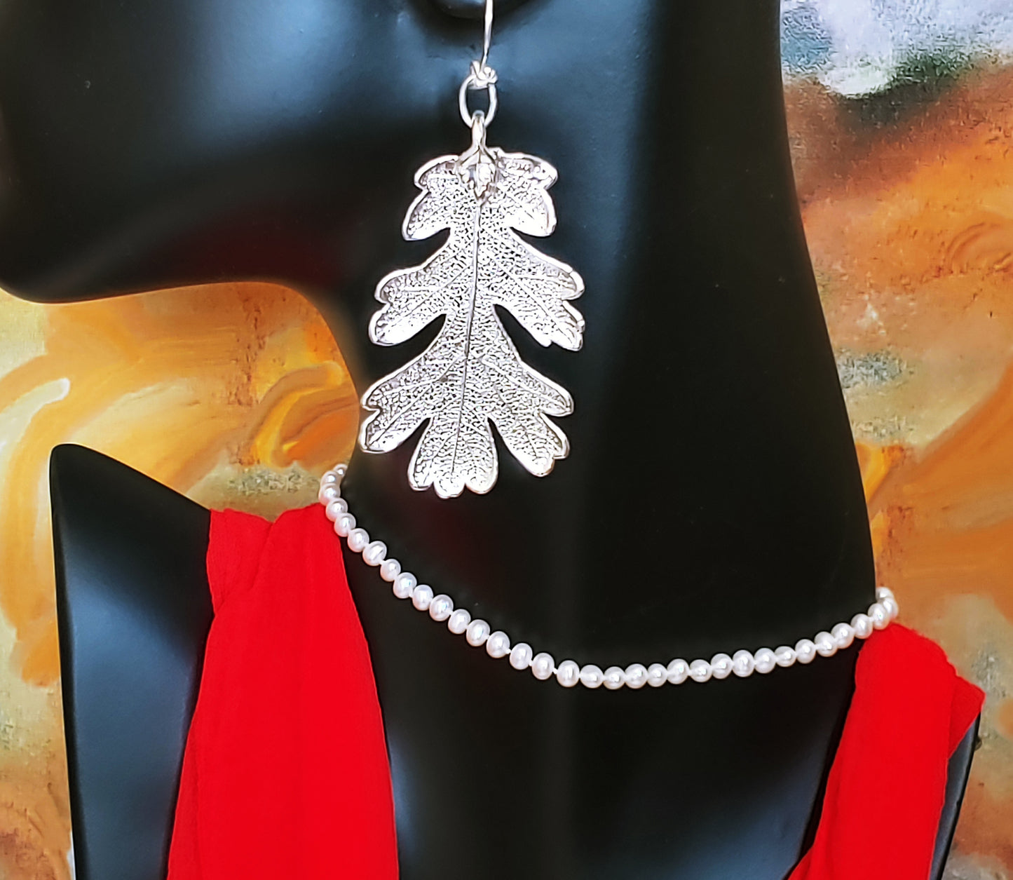 Electroform Lacey Oak earrings in rhodium