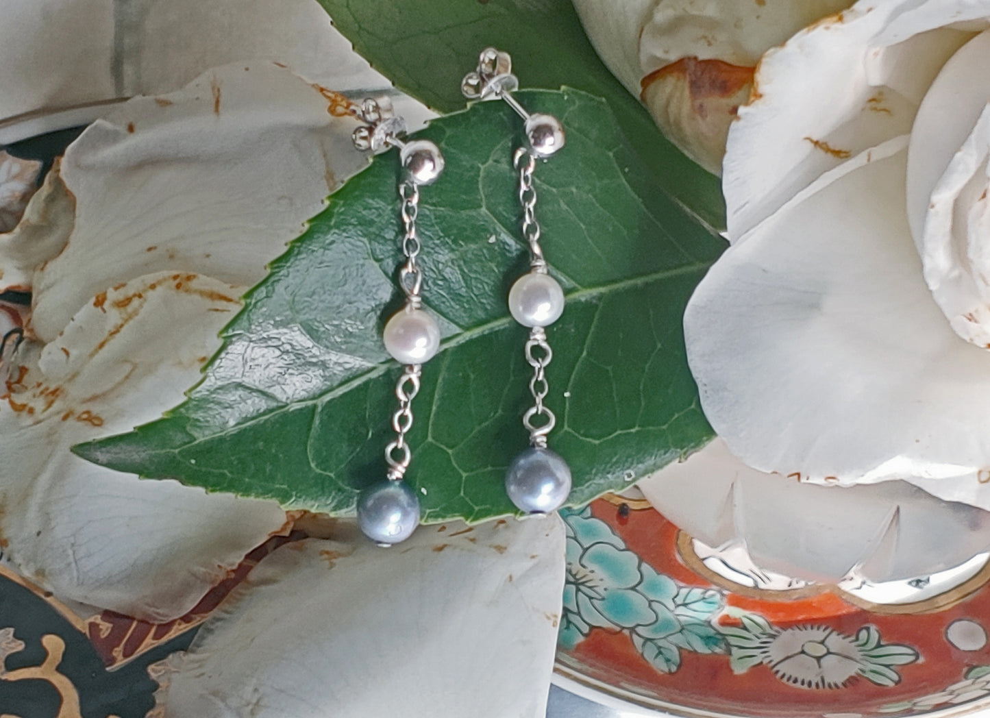 6mm silver blue Japanese Akoya pearl necklace