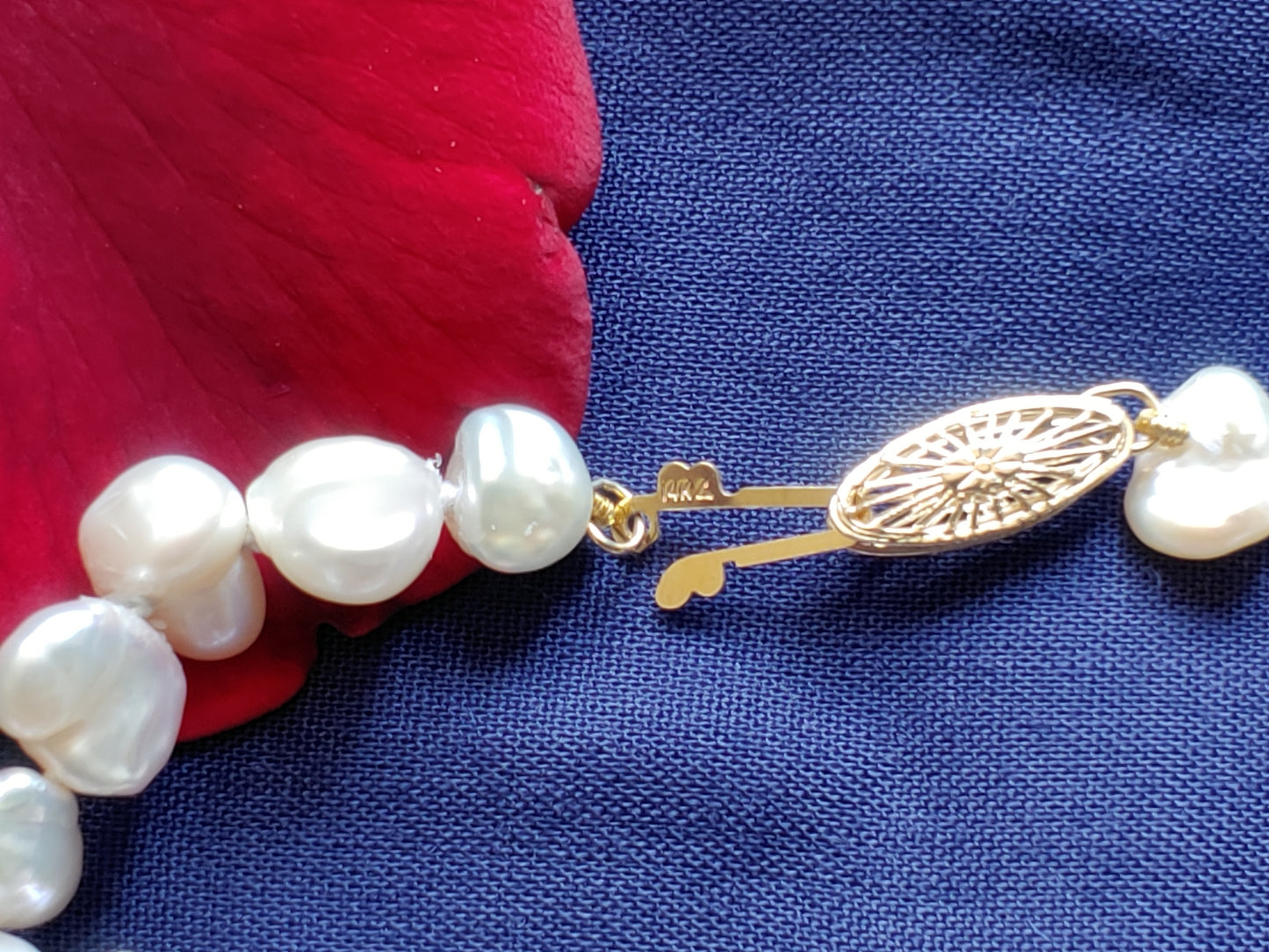 Biwa pearl necklace with 14k gold clasp