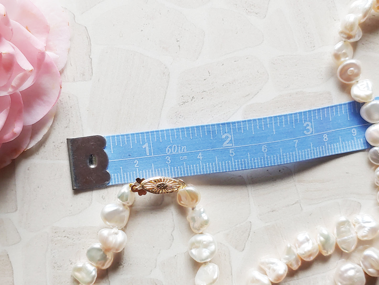 Biwa pearl necklace with 14k gold clasp