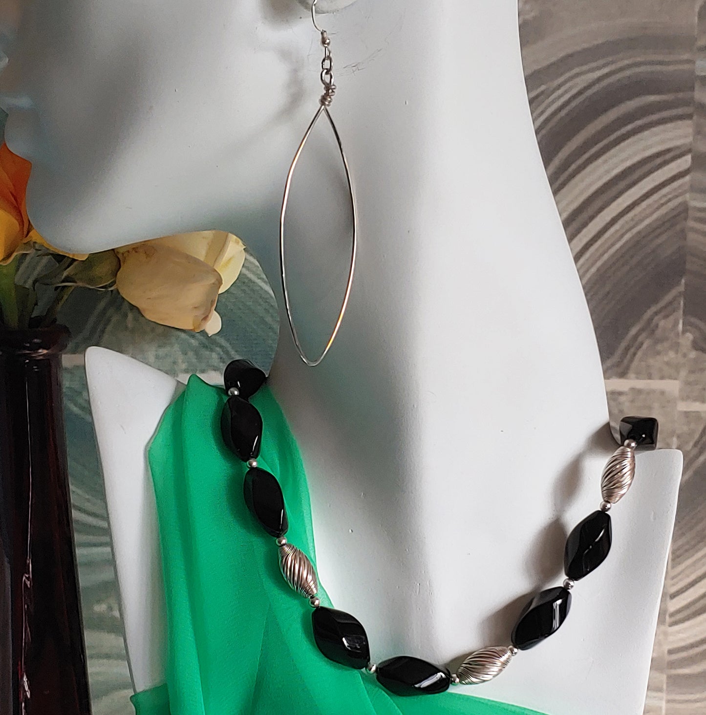 Black Onyx Swirl necklace with sterling silver accents