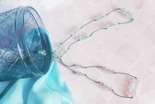 tin cup crystal necklace on nylon