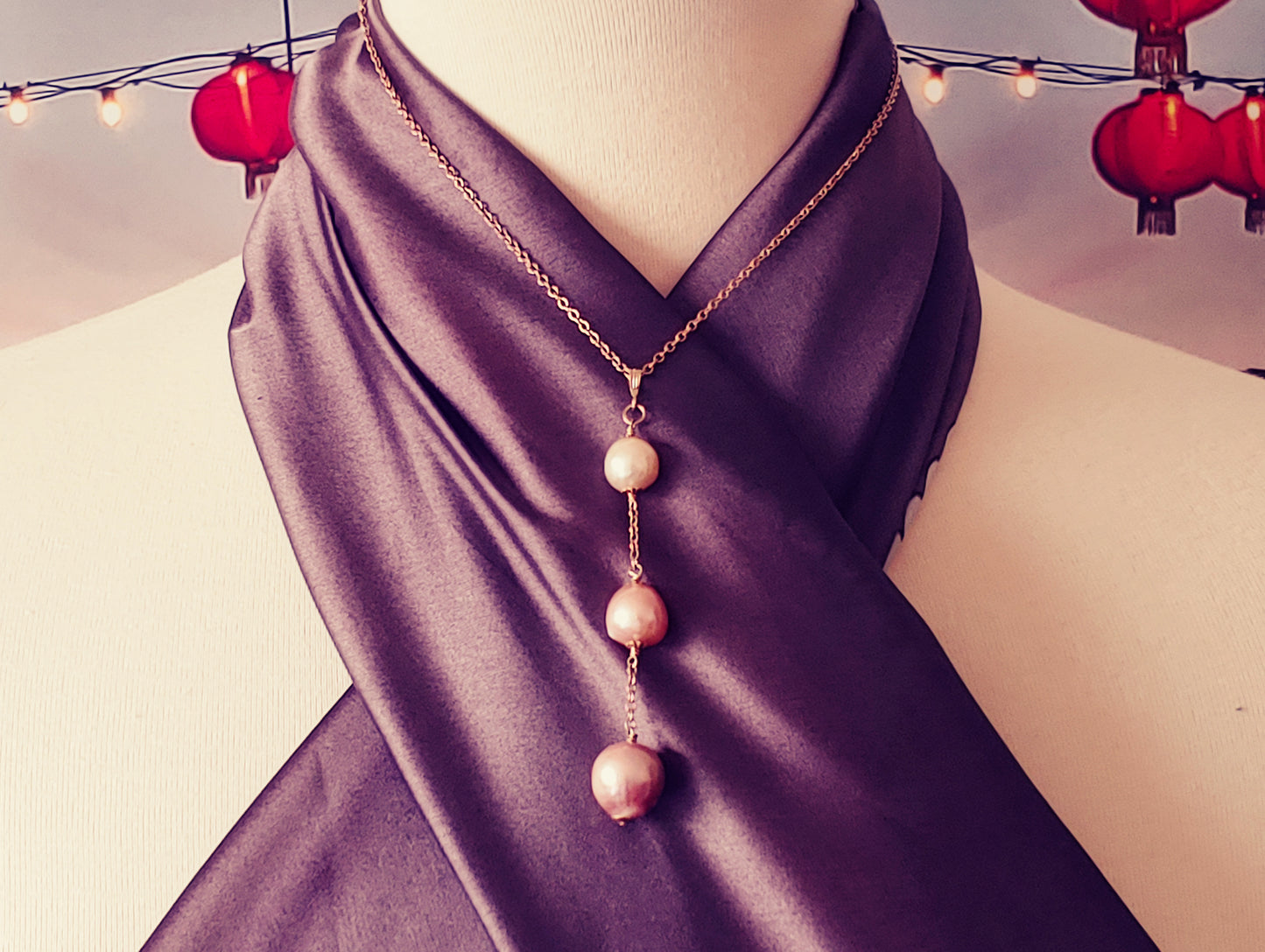 Edison pearl Y necklace on gold filled chain