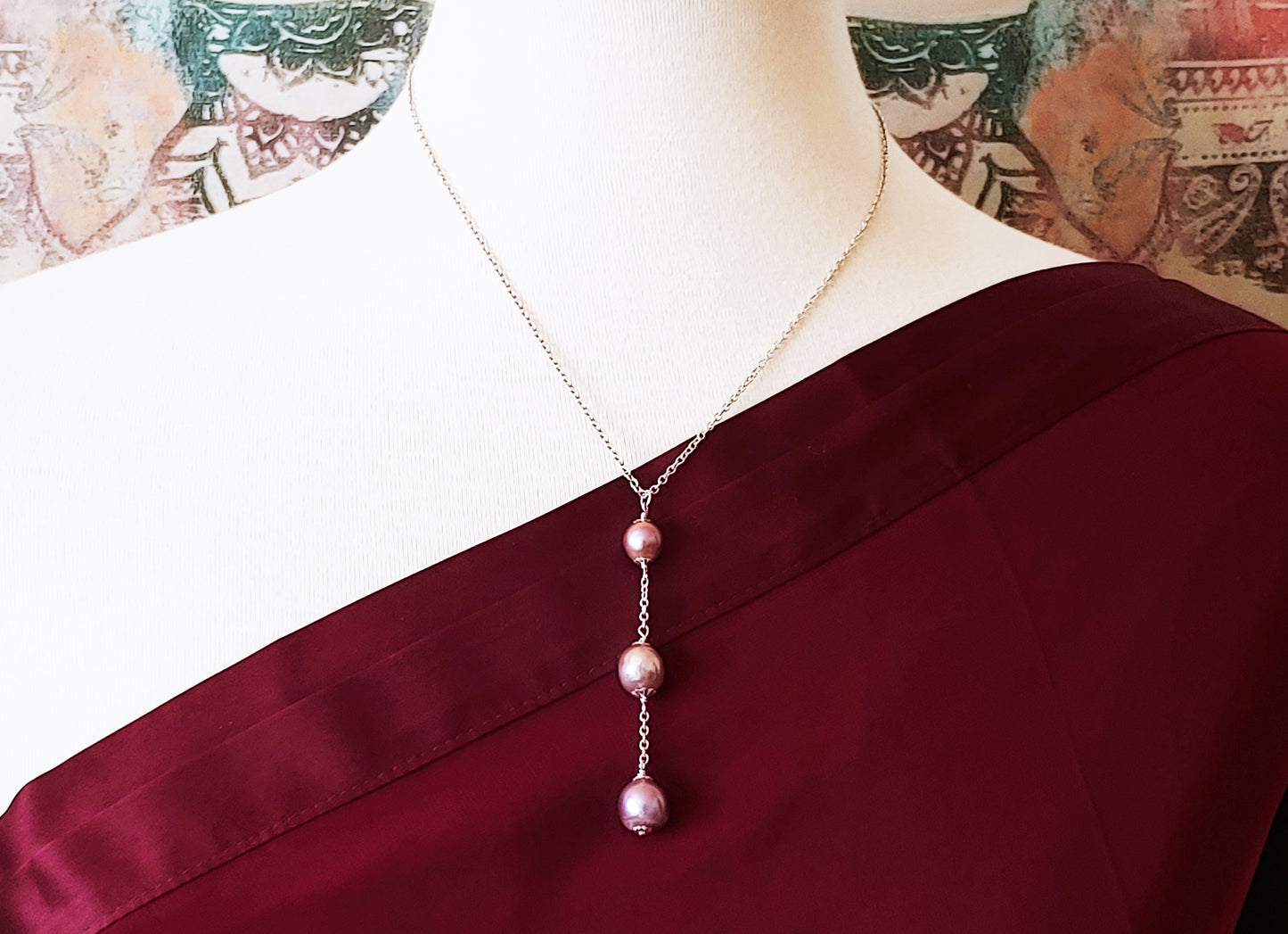 Edison pearl Y necklace on sterling silver chain