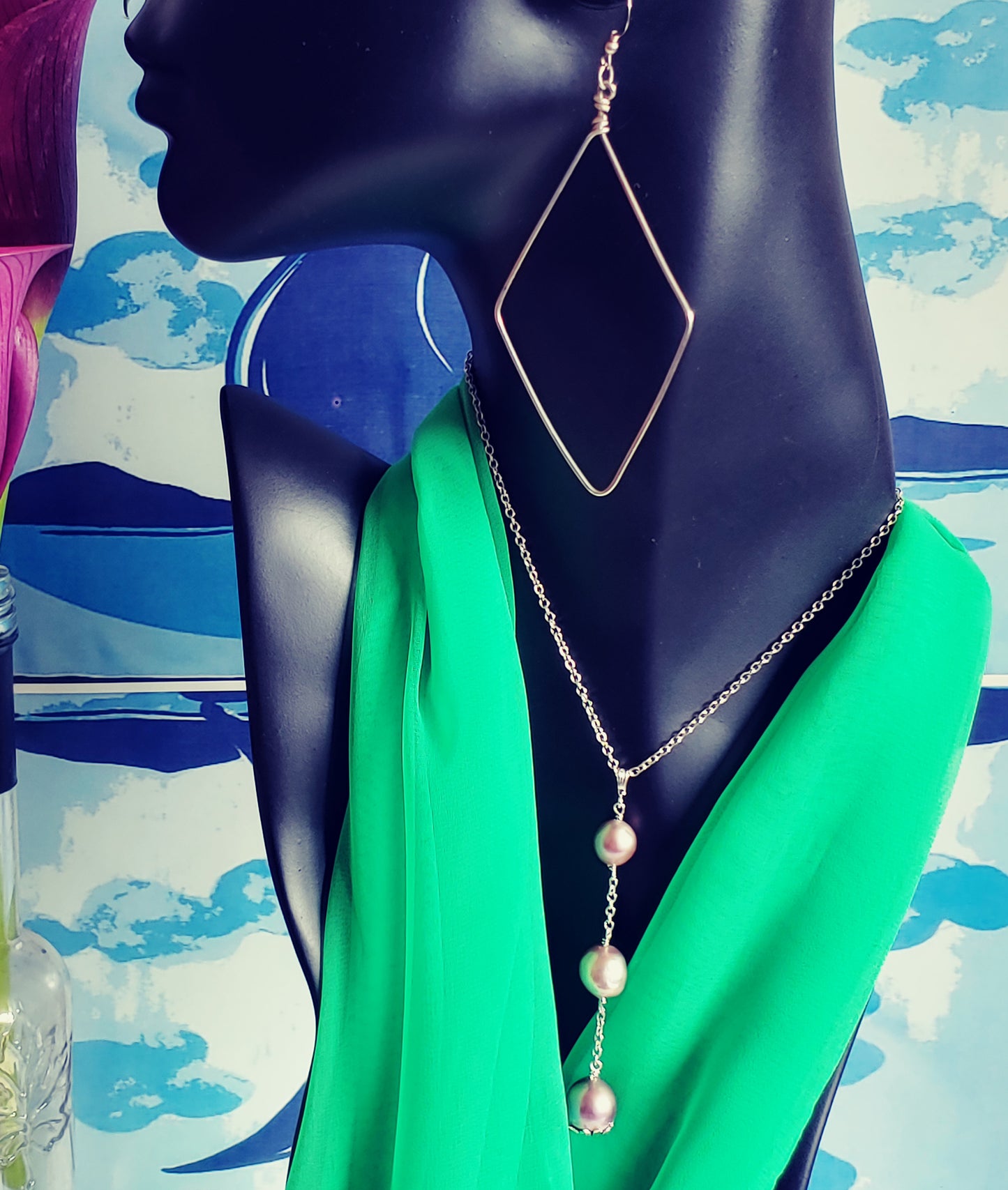 Edison pearl Y necklace on sterling silver chain