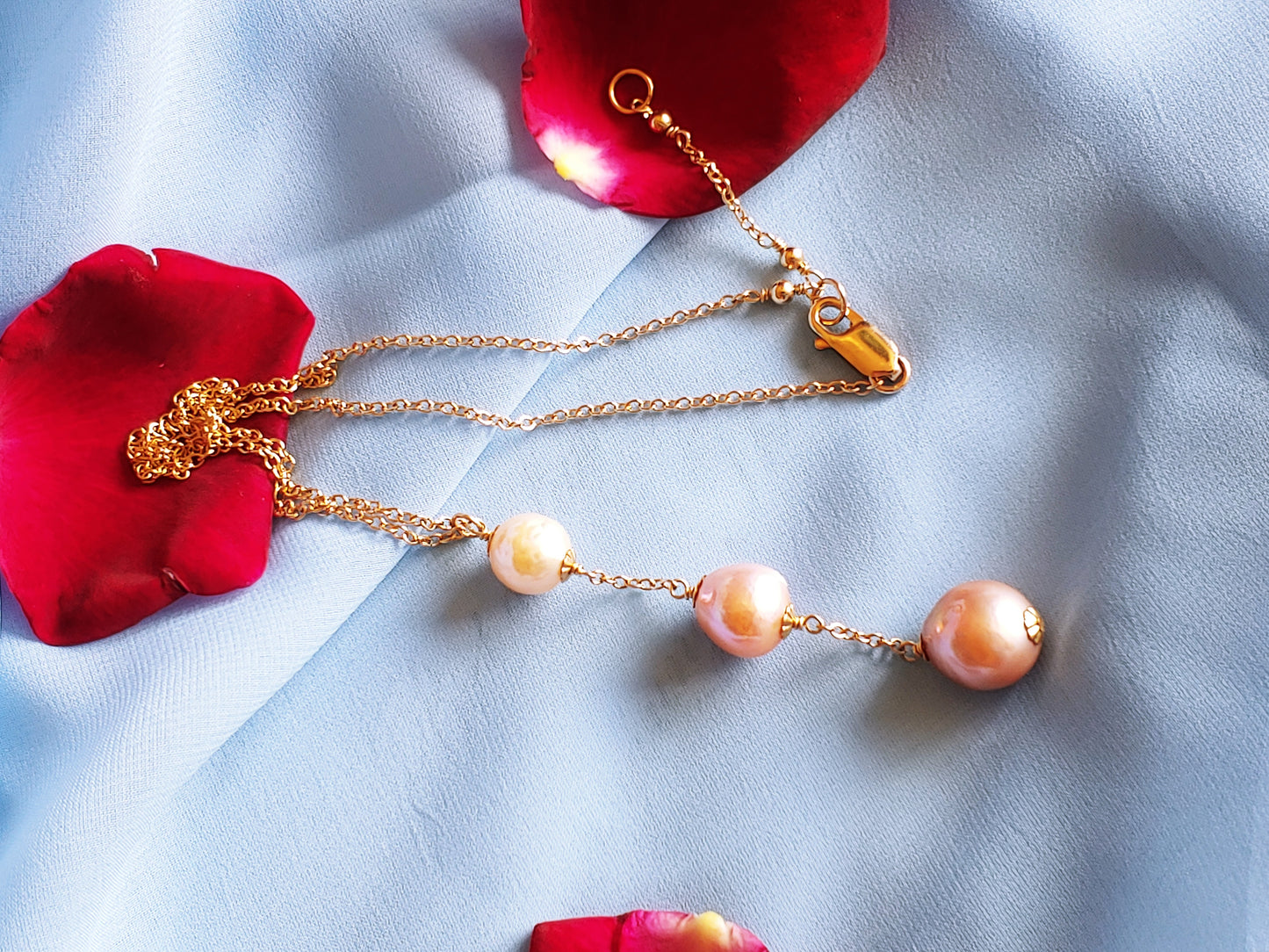 Edison pearl Y necklace on gold filled chain