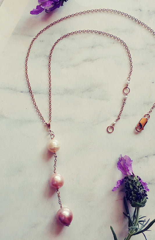 Edison pearl Y necklace on gold filled chain