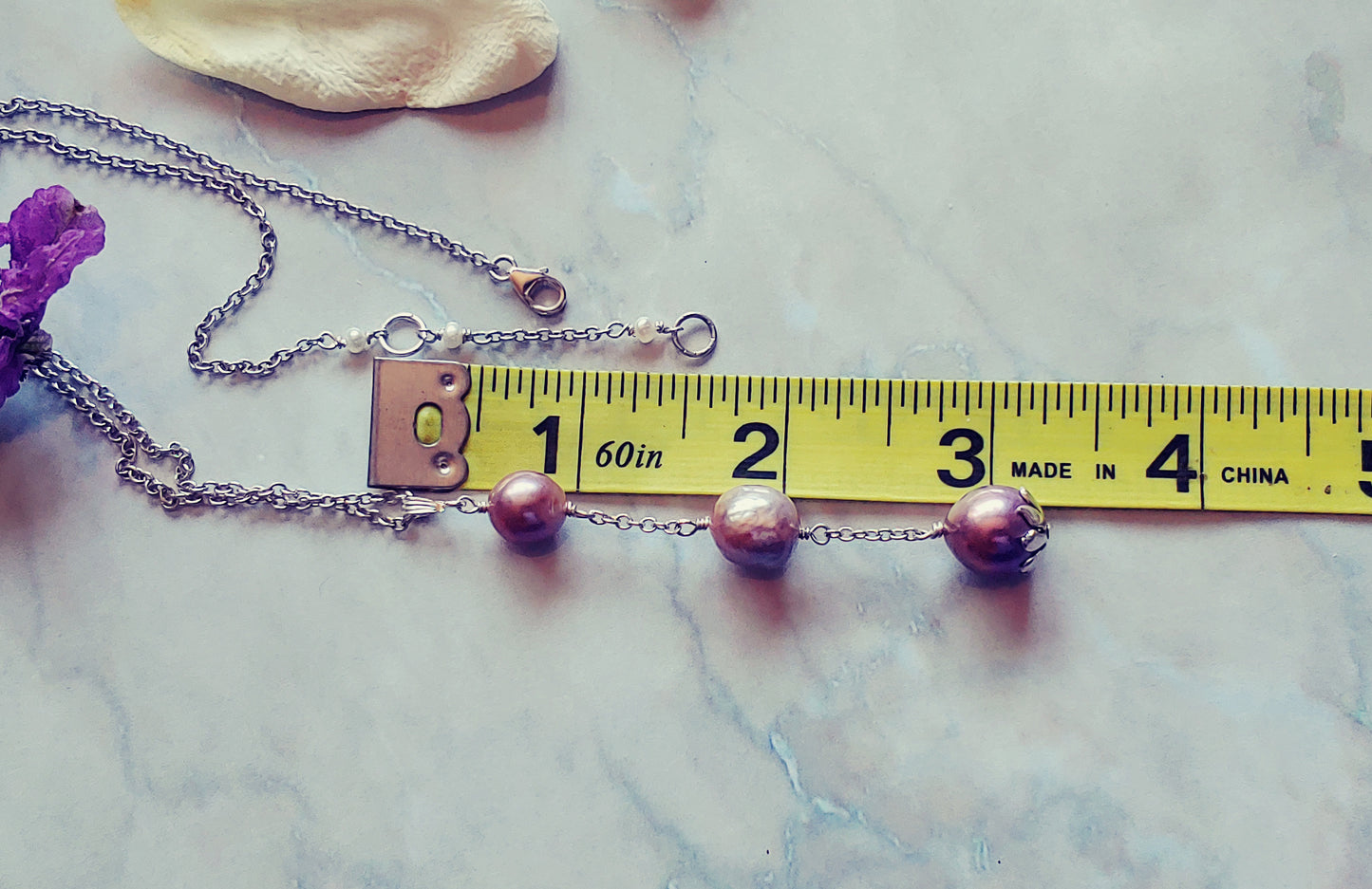 Edison pearl Y necklace on sterling silver chain