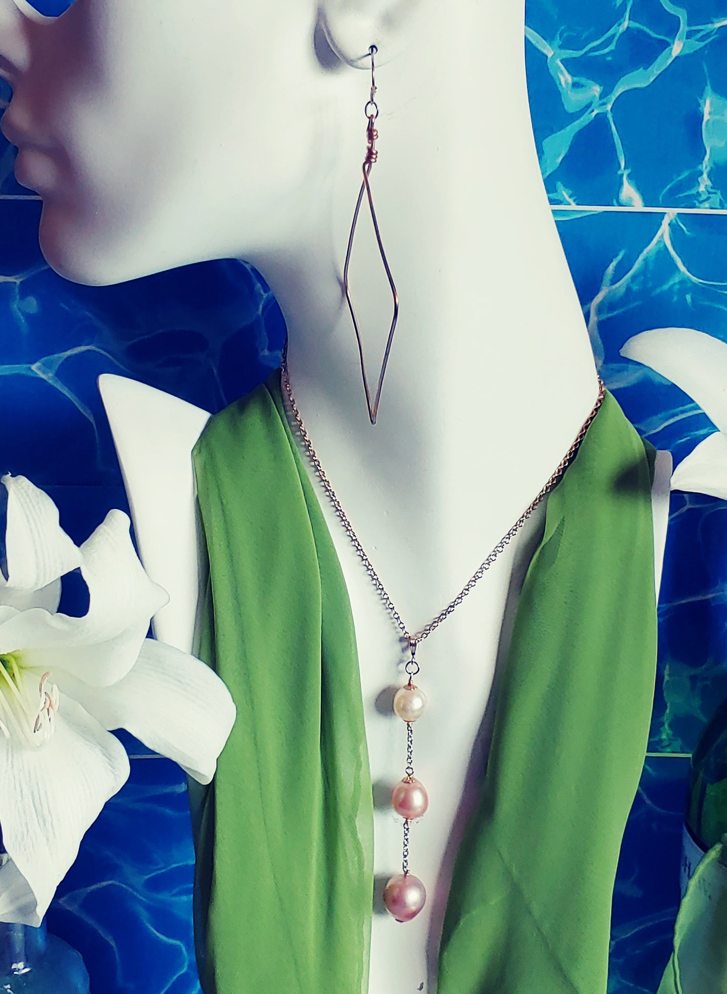 Edison pearl Y necklace on gold filled chain