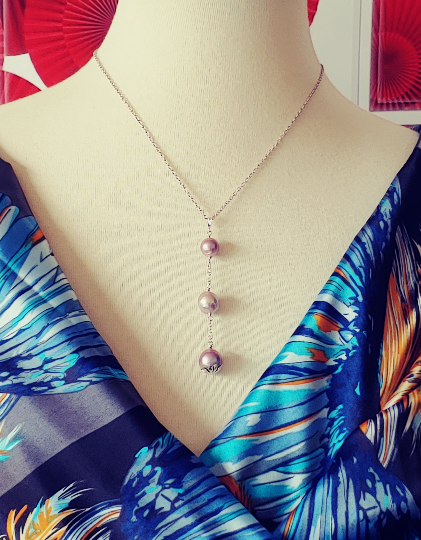 Edison pearl Y necklace on sterling silver chain