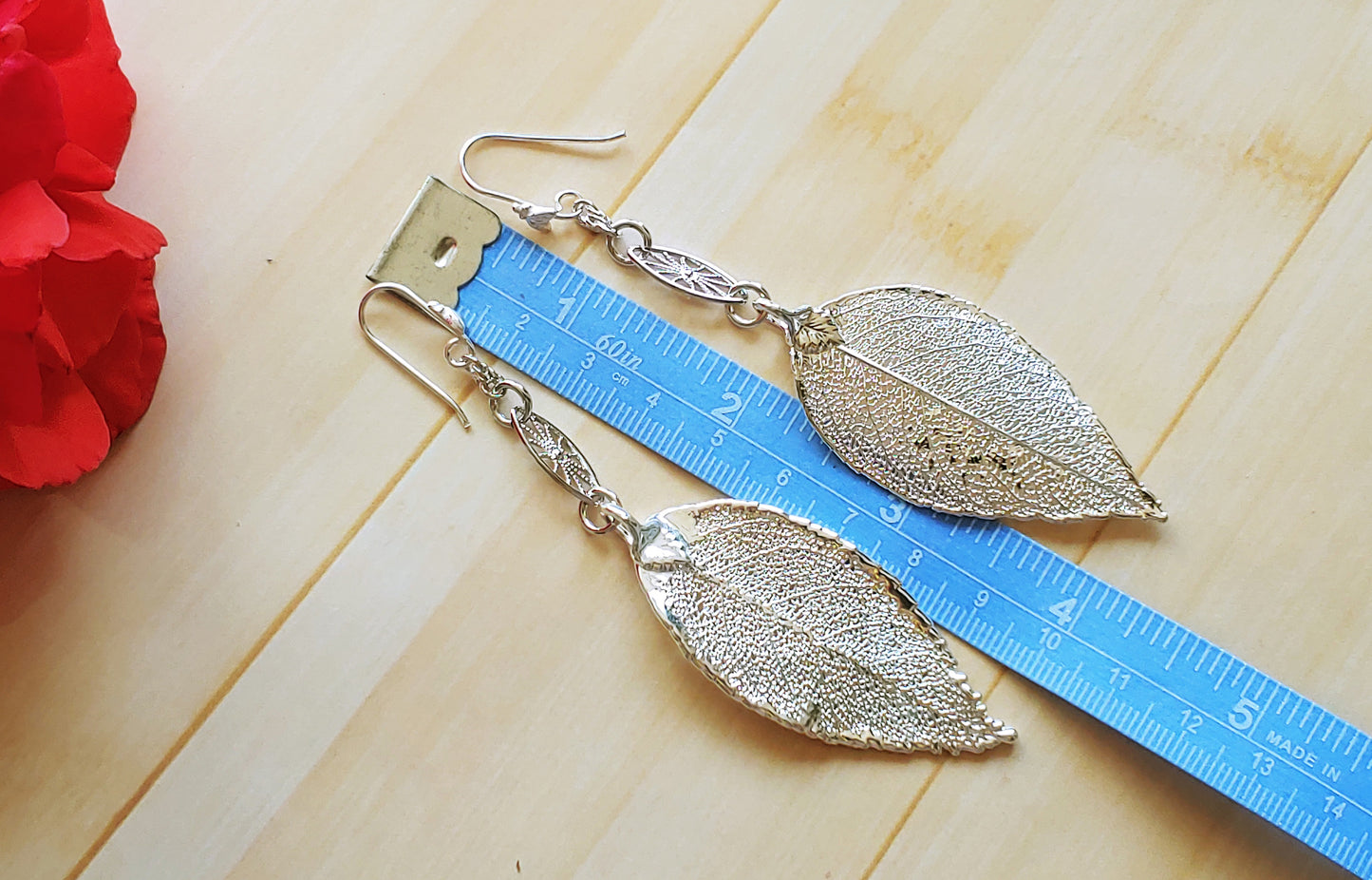 Electroform Evergreen leaf drop earrings