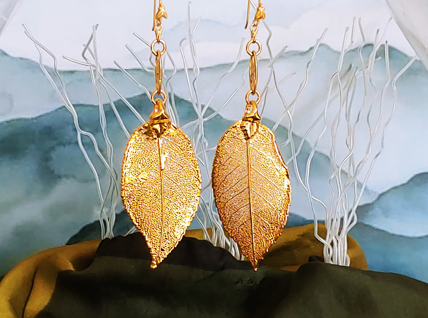 Electroform Evergreen leaf drop earrings