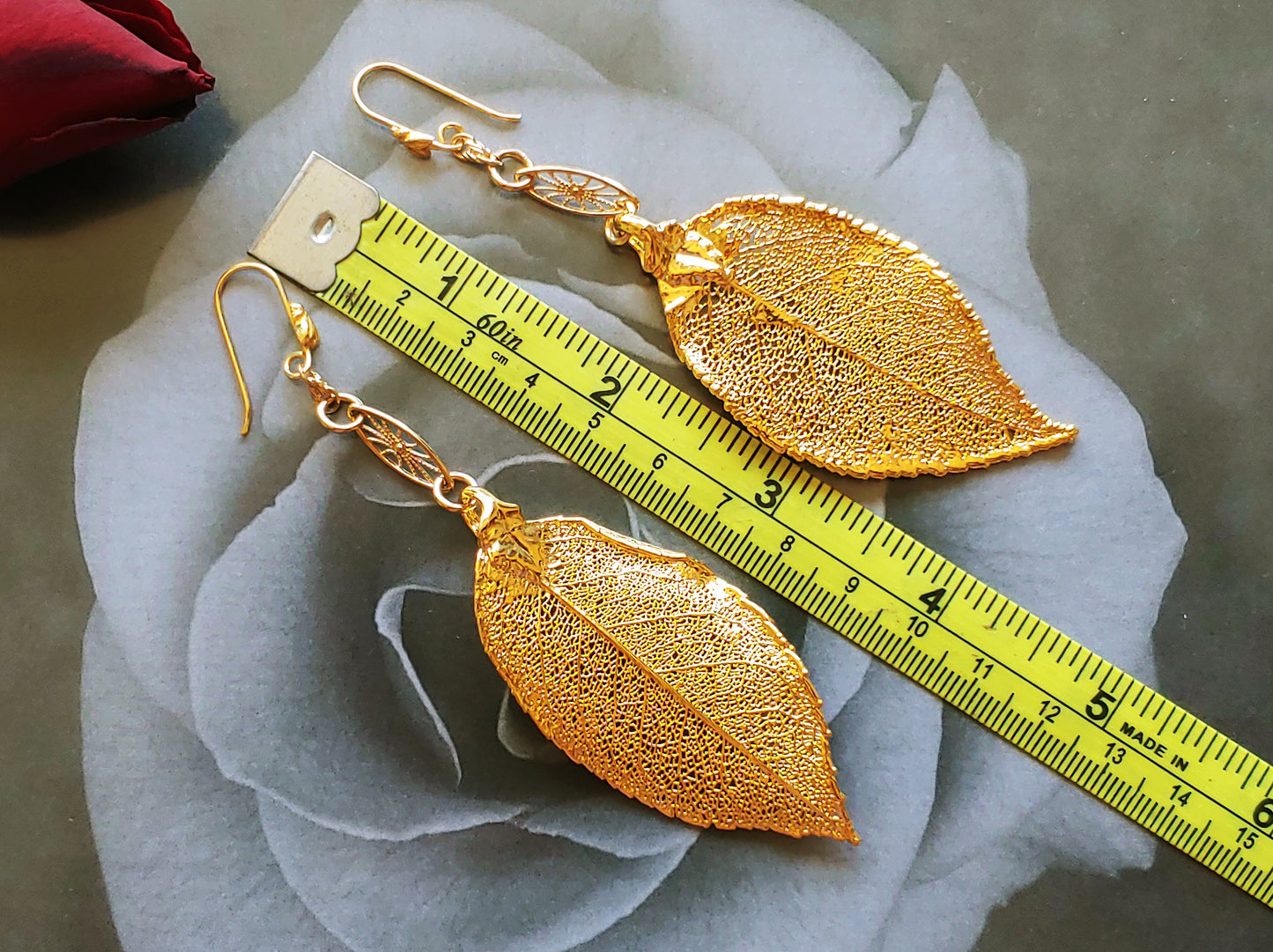 Electroform Evergreen leaf drop earrings