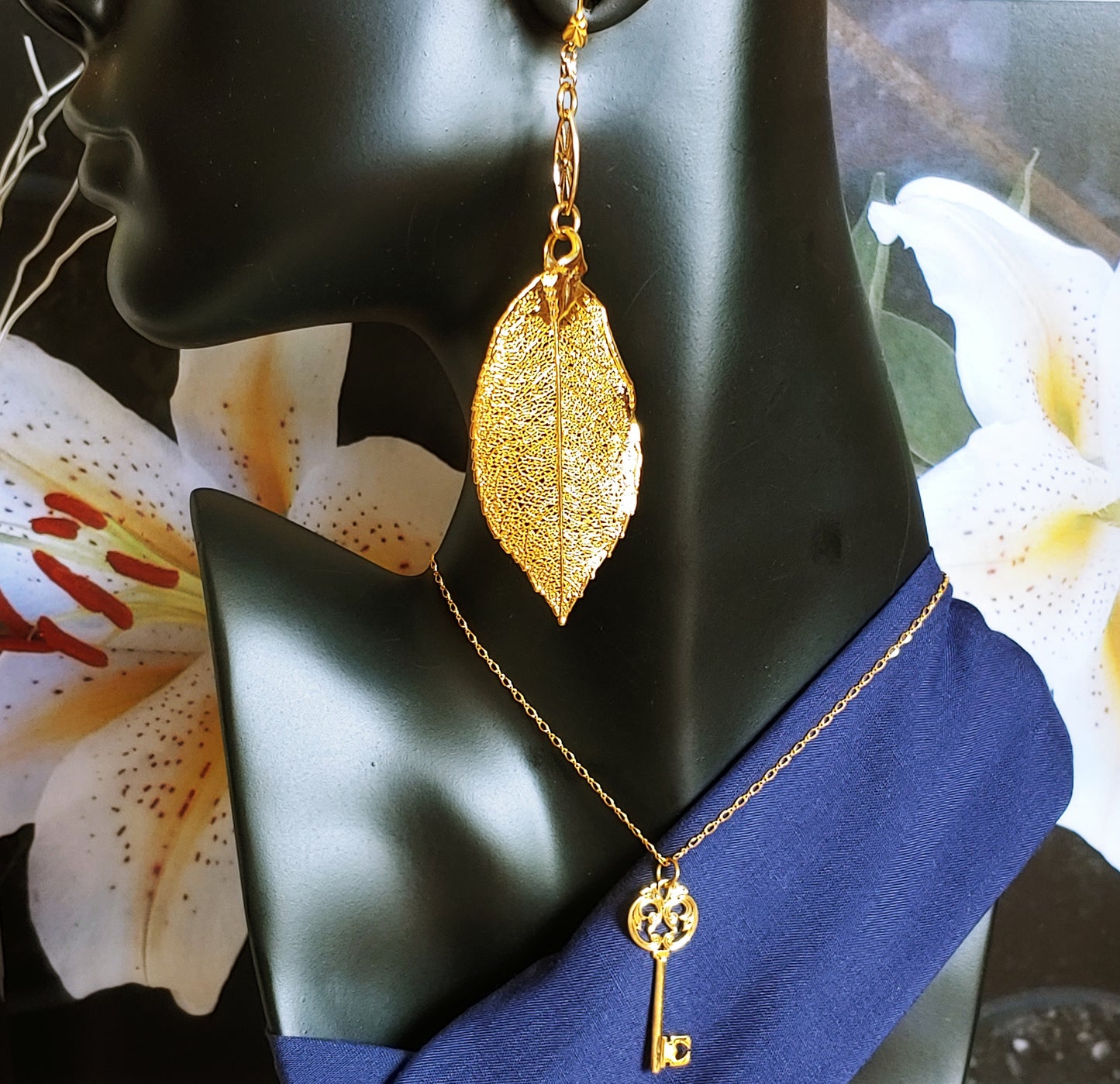 Electroform Evergreen leaf drop earrings