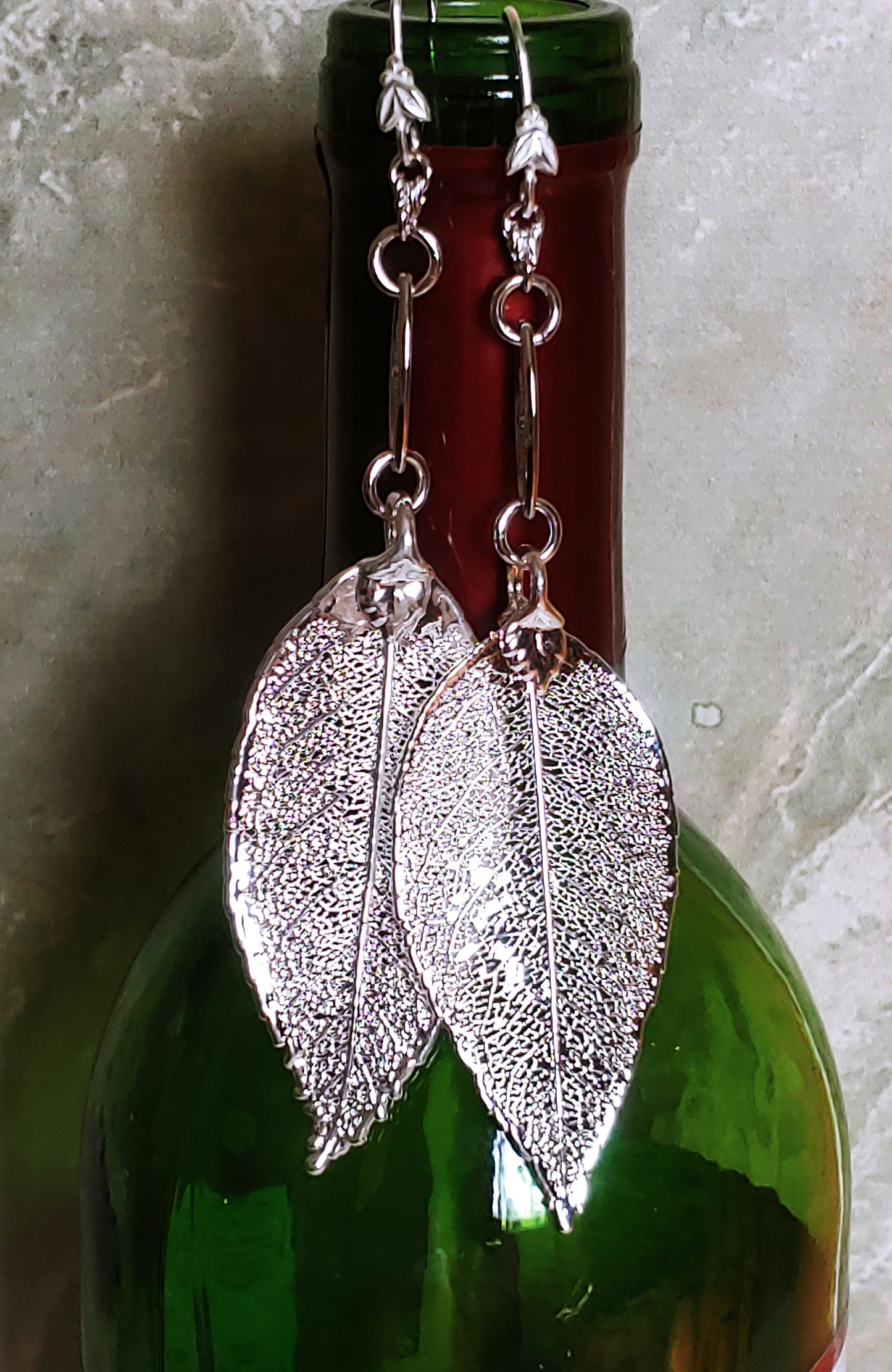 Electroform Evergreen leaf drop earrings