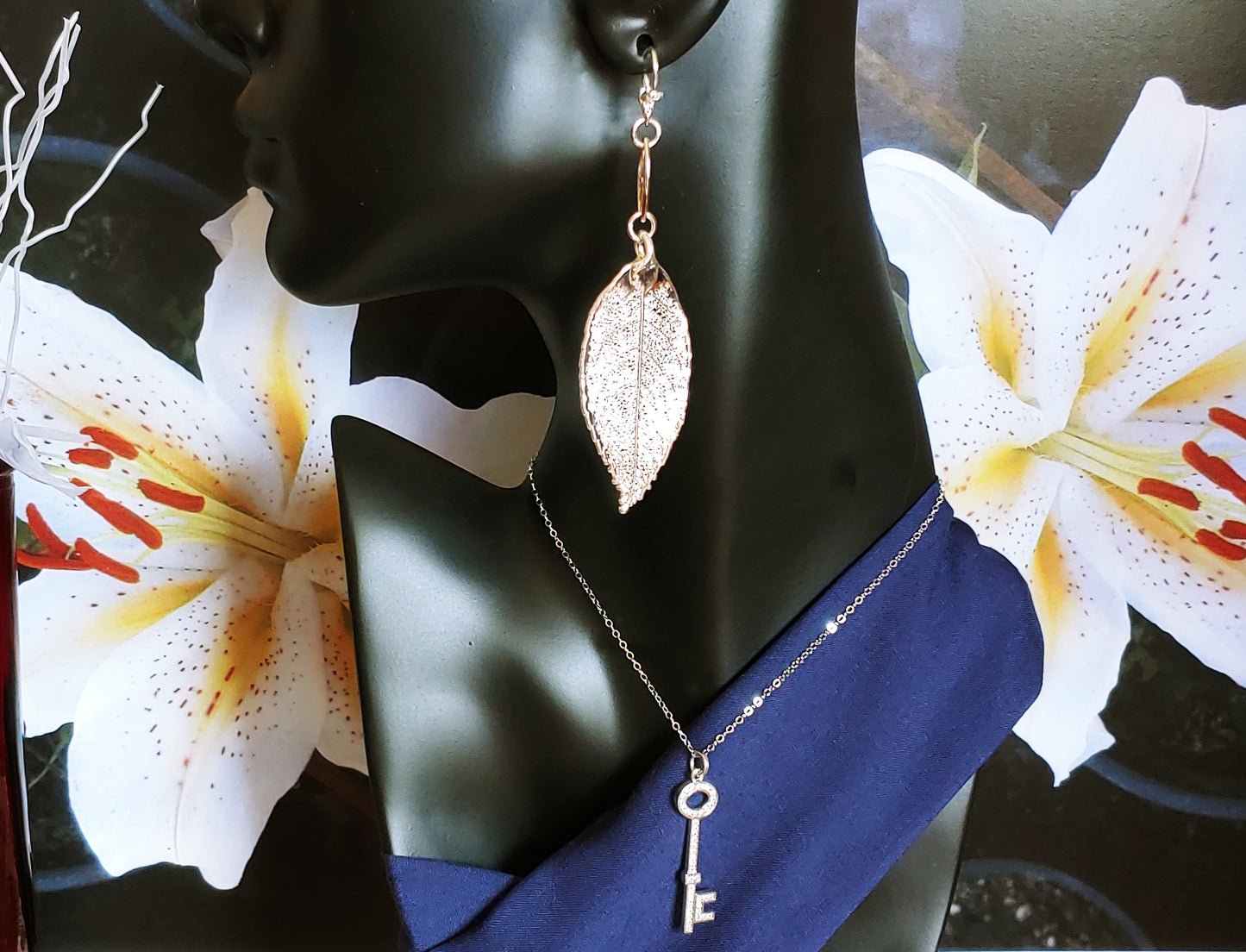 rhodium key pendant with cubic zirconia accents