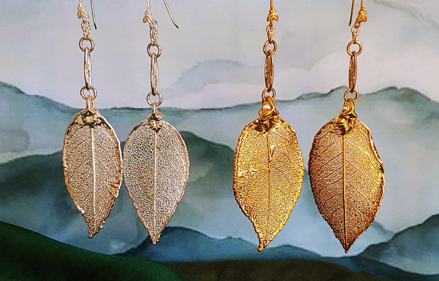 Electroform Evergreen leaf drop earrings