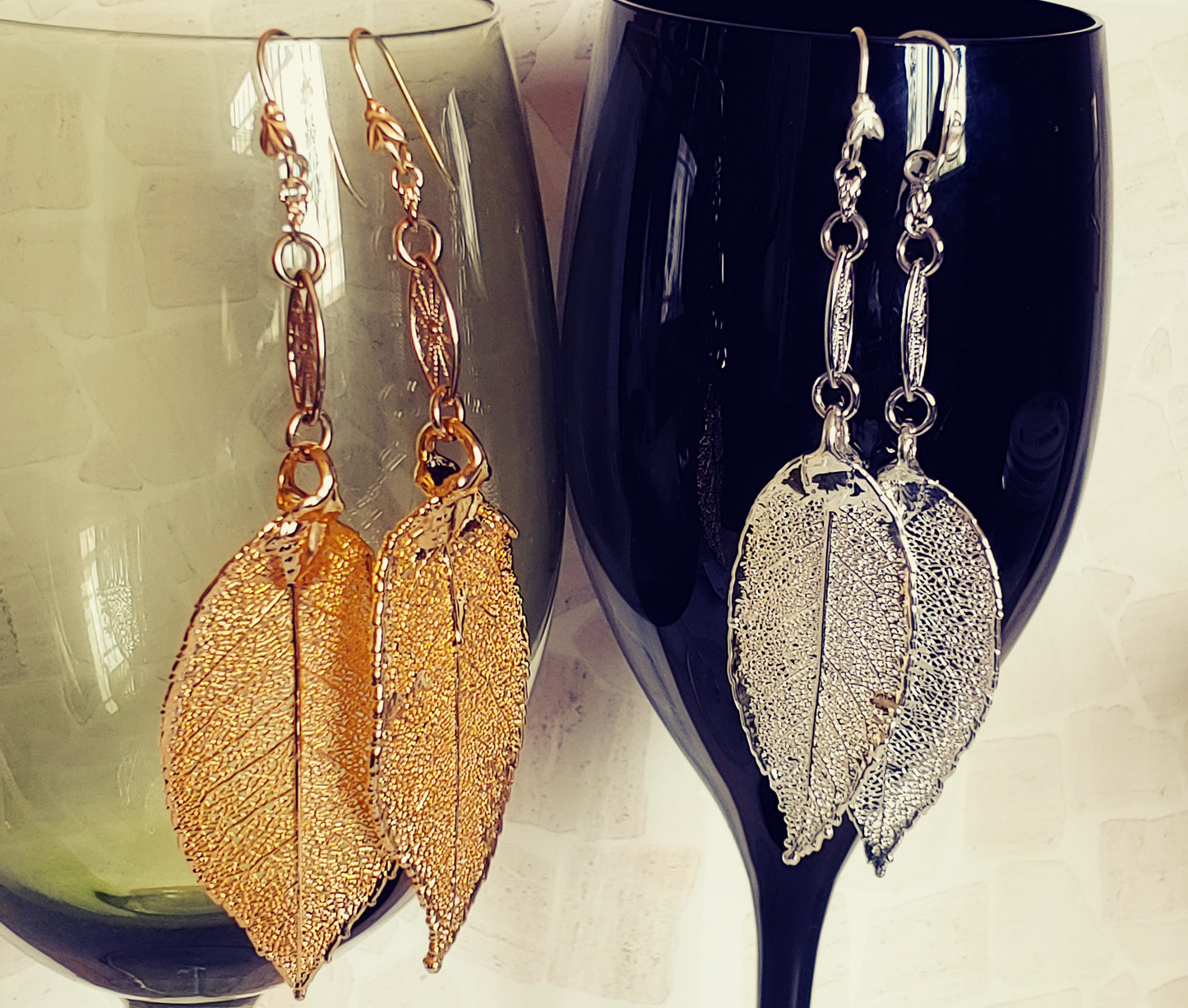 Electroform Evergreen leaf drop earrings