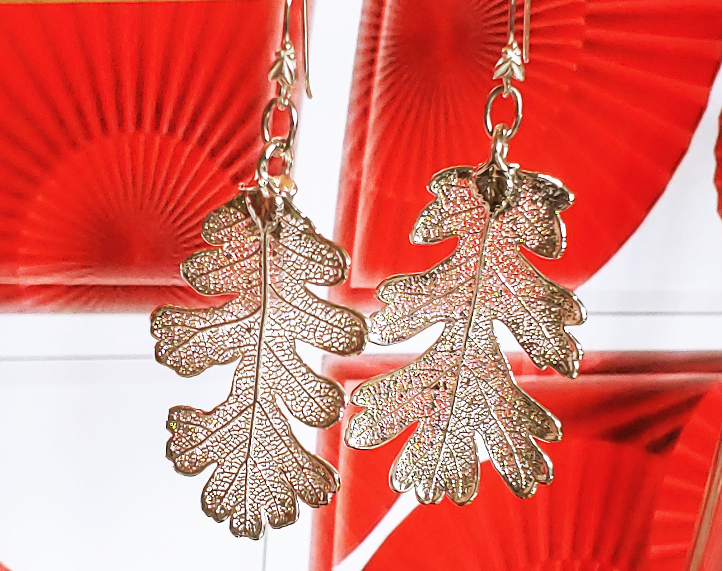 Electroform Lacey Oak earrings in rhodium
