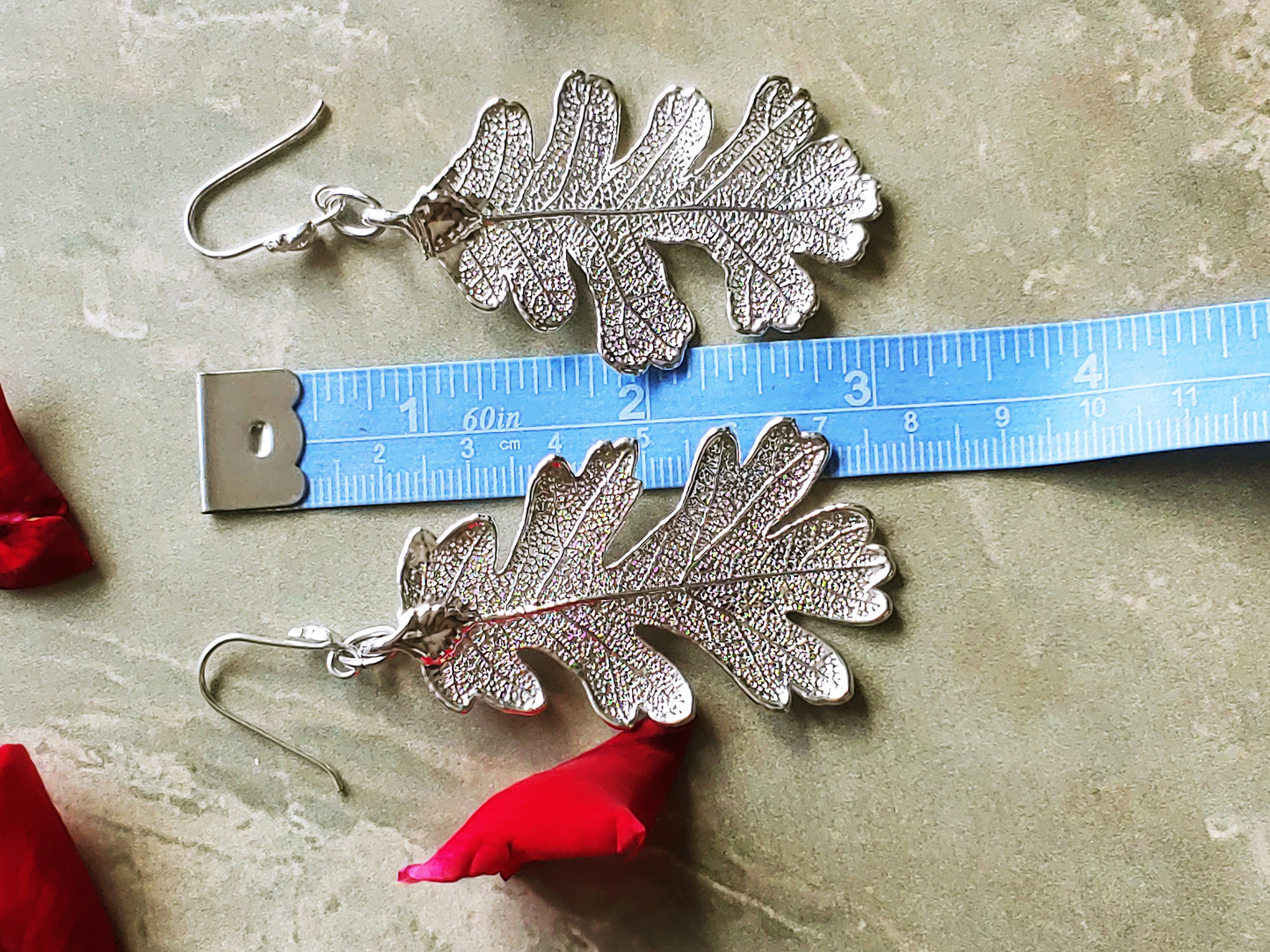 Electroform Lacey Oak earrings in rhodium