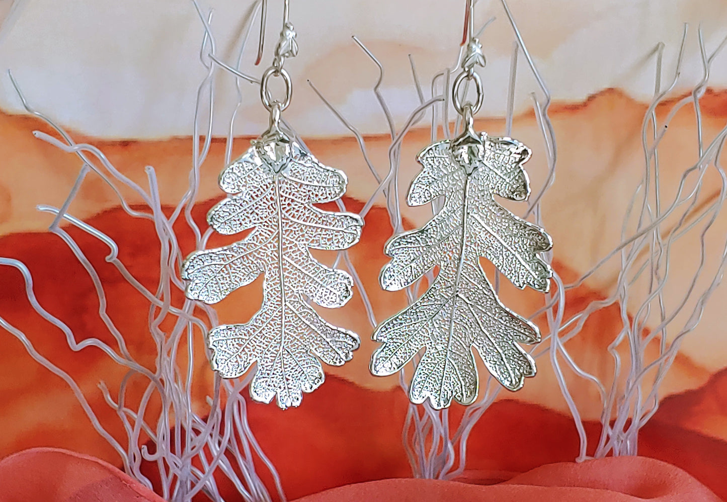 Electroform Lacey Oak earrings in rhodium