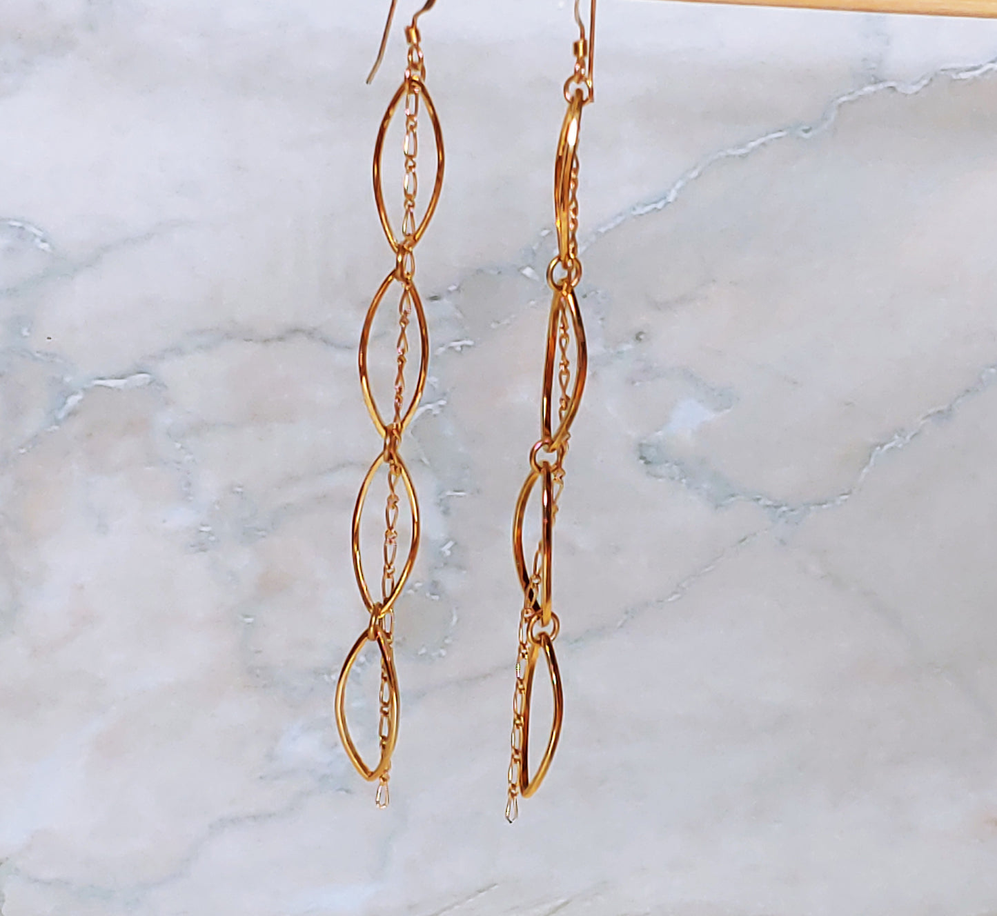 Leaf link drop hoop earrings