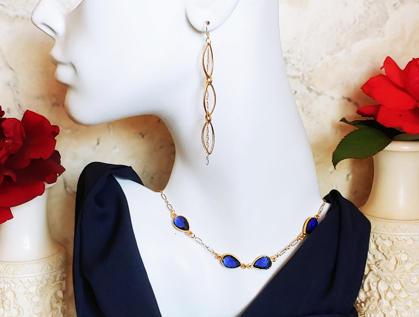 Leaf link drop hoop earrings