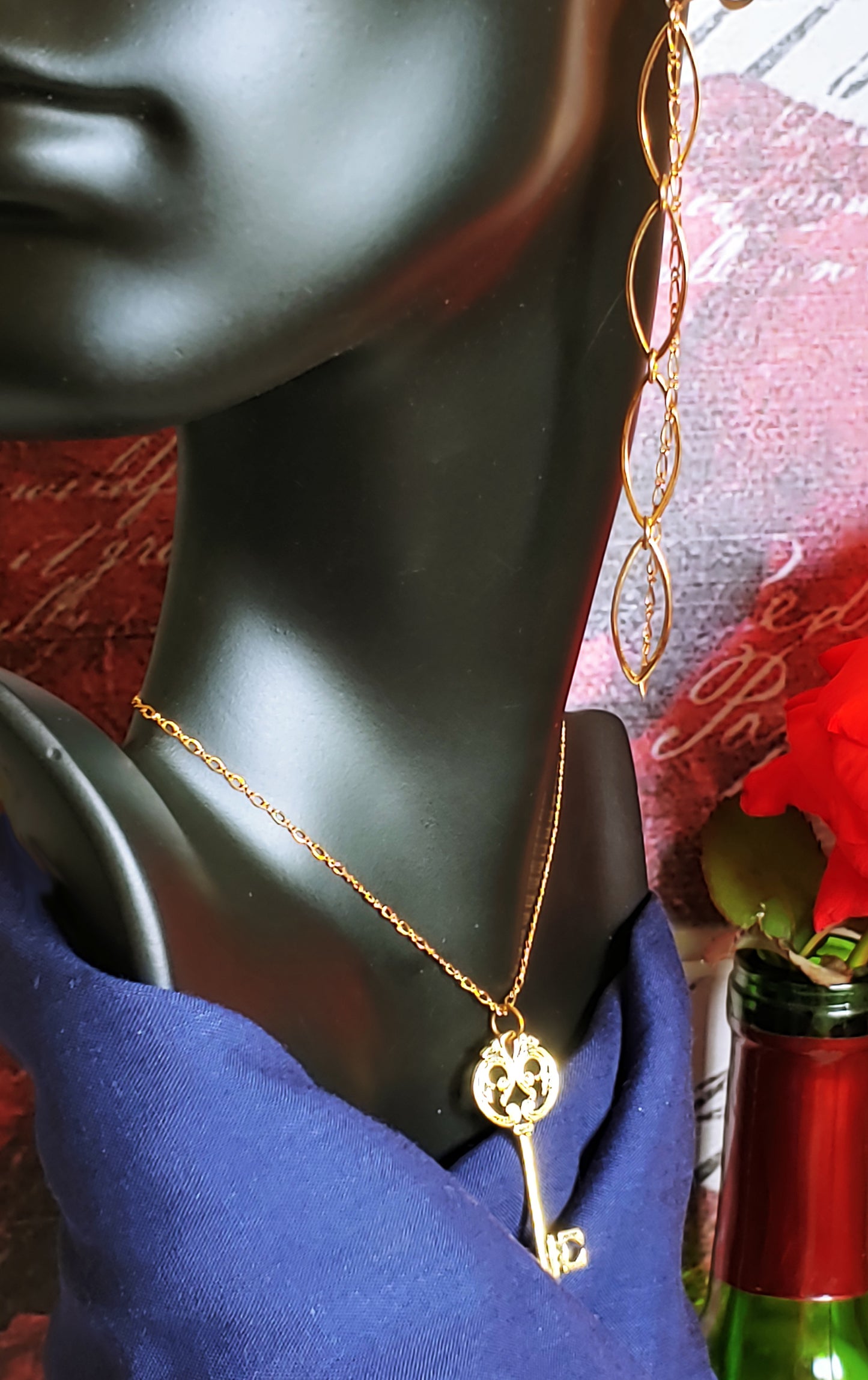 Leaf link drop hoop earrings