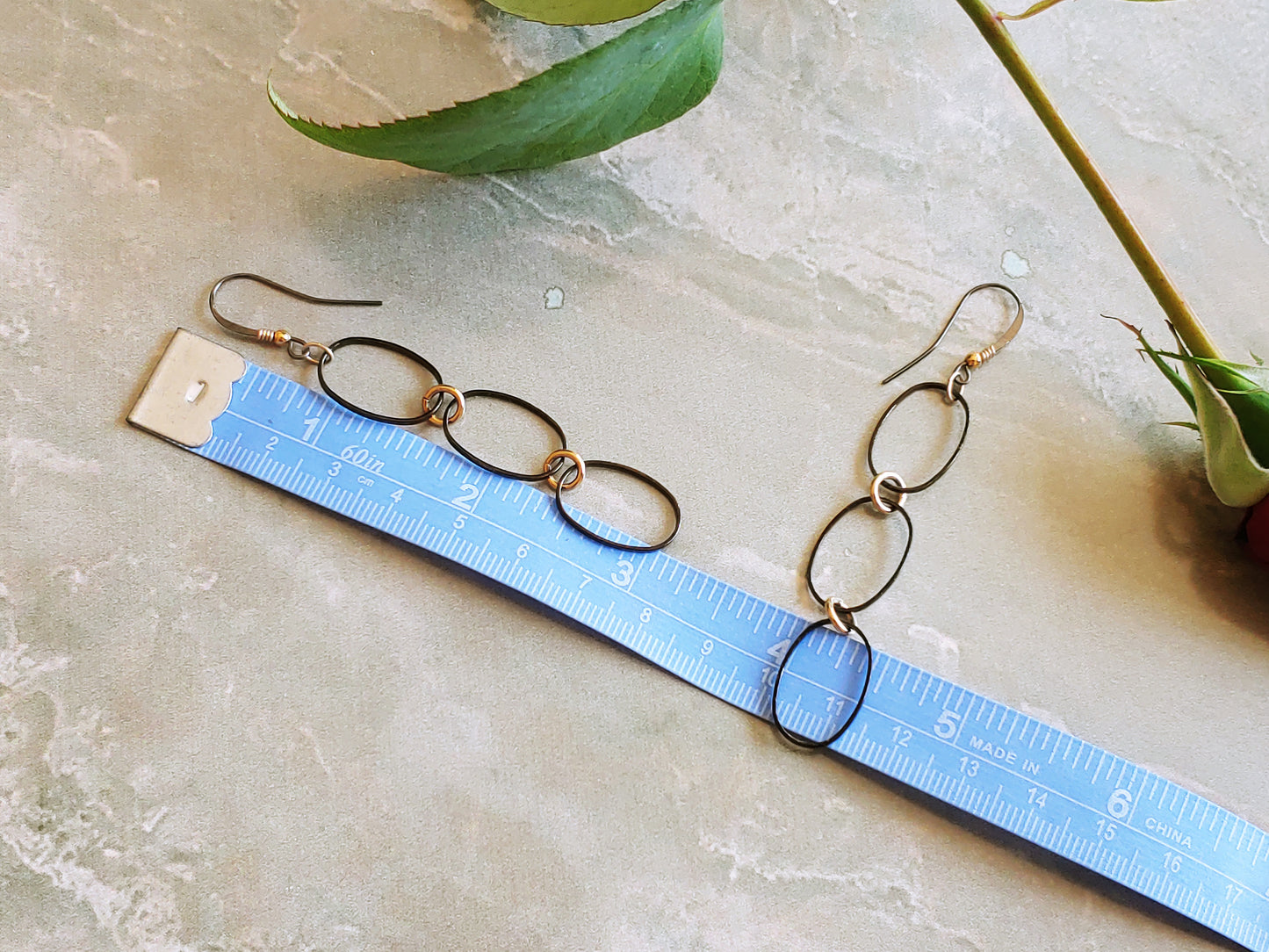 Oval link drop earrings in gunmetal and 24k gold plate