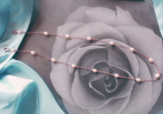 Rose gold filled freshwater pearl tin cup necklace