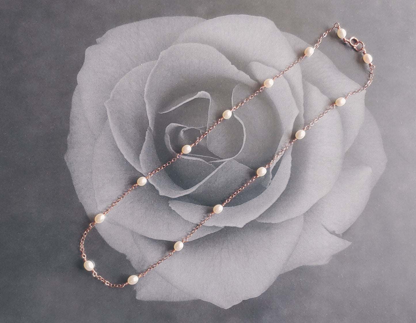 Rose gold filled freshwater pearl tin cup necklace