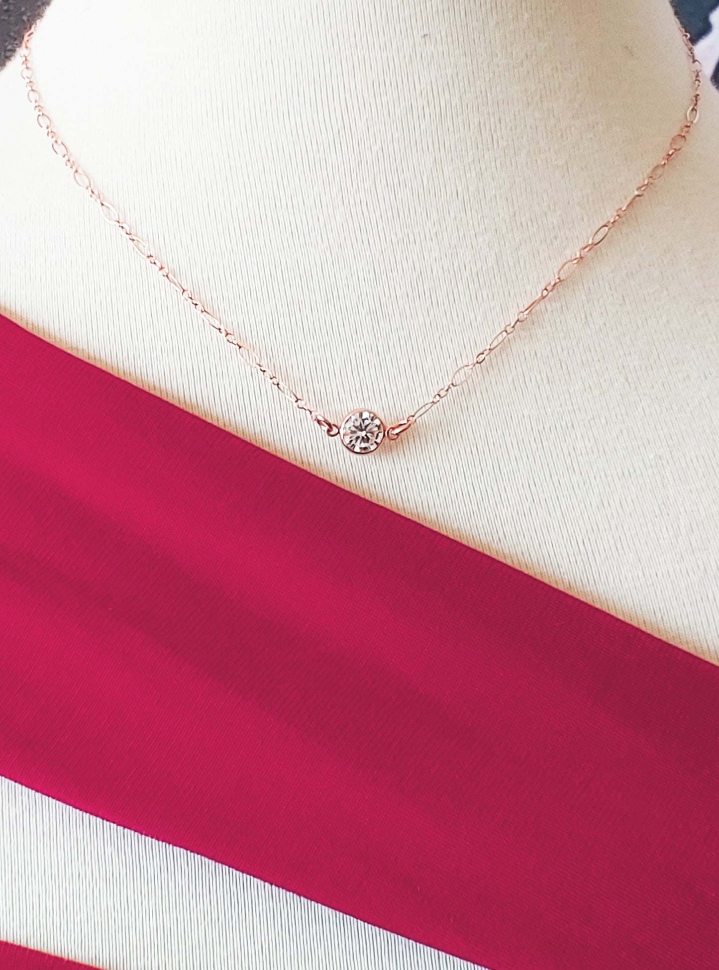 Cubic zirconia layering necklaces in 14k Rose gold filled chain