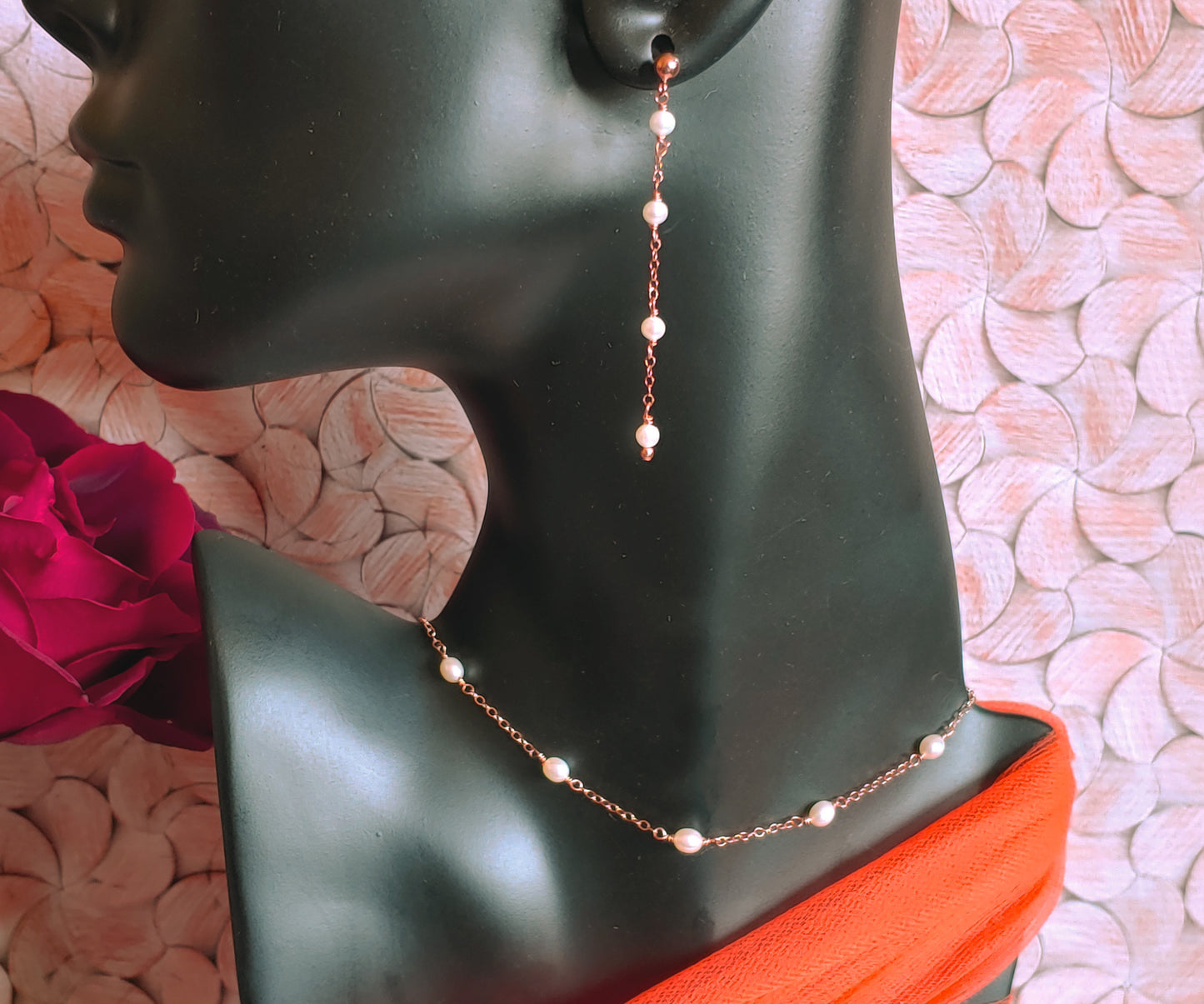 Rose gold filled freshwater pearl tin cup necklace