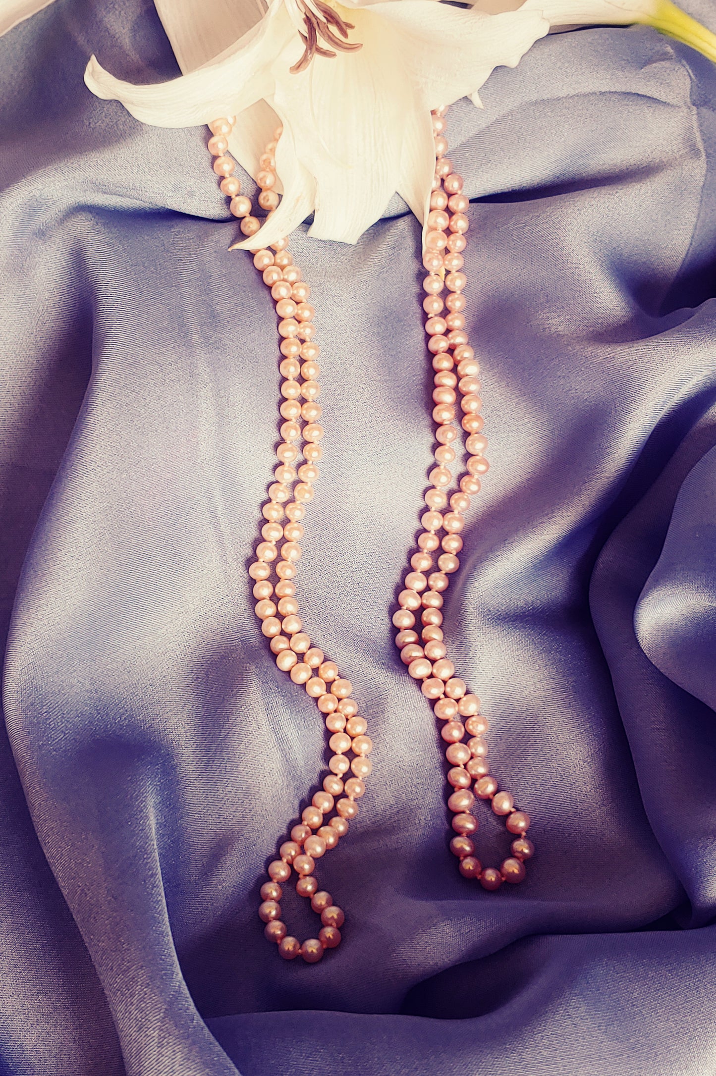 Salmon colored freshwater pearl necklace