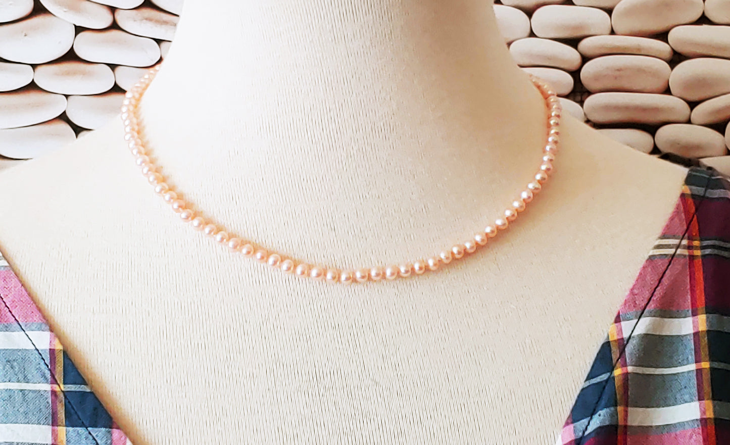 Salmon colored freshwater pearl necklace