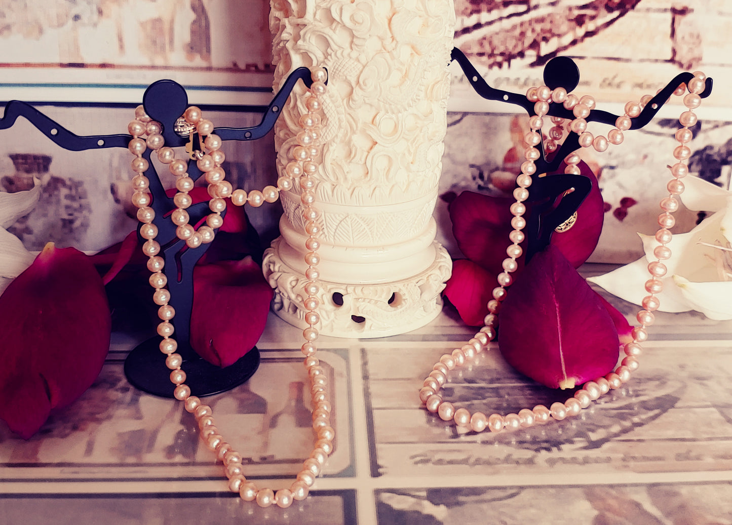Salmon colored freshwater pearl necklace
