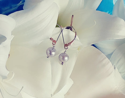 Silver lever back fresh water pearl drop earrings