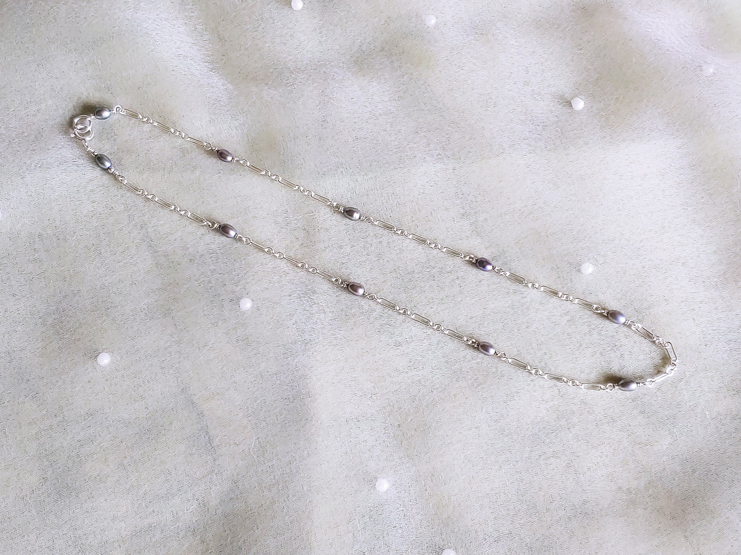 Gray freshwater pearl tincup or station necklace on sterling silver chain