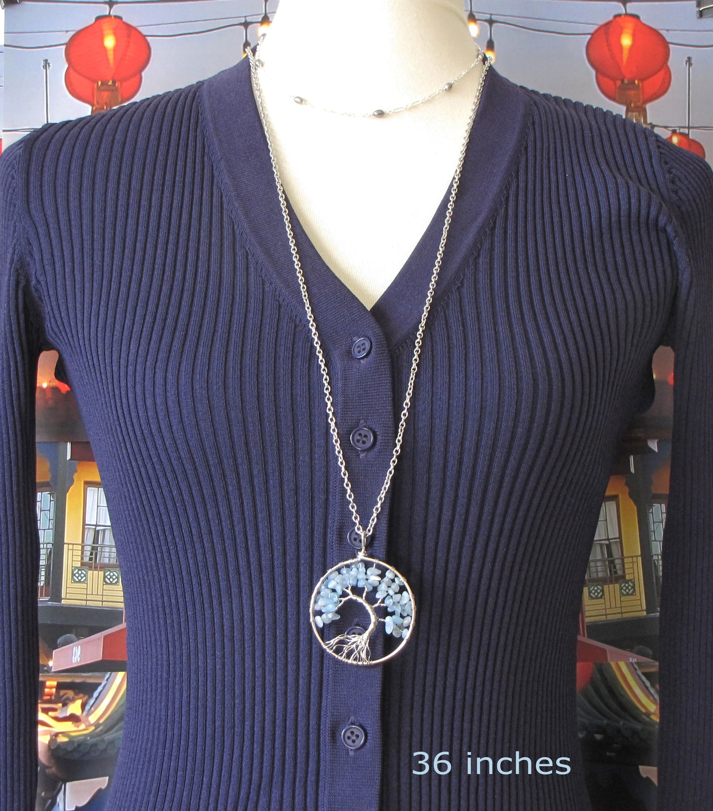 Aquamarine Tree of lfie pendant necklace