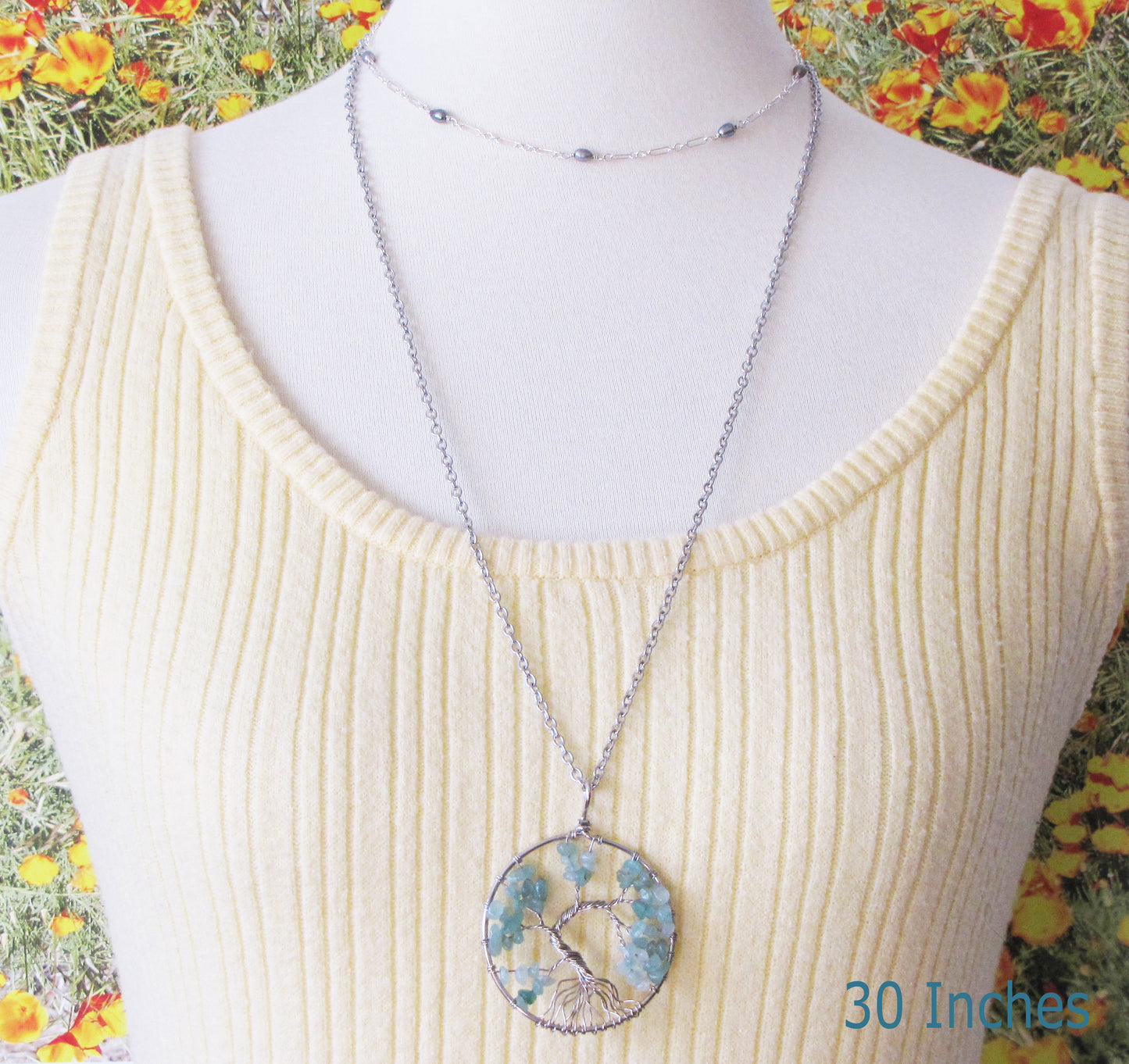 Aquamarine Tree of lfie pendant necklace