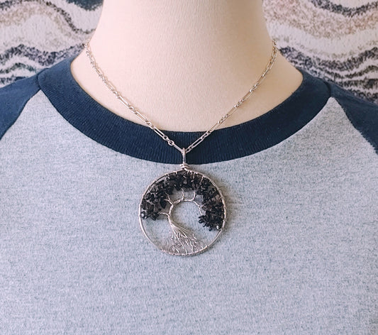 Tree of life pendant necklace with Smokey quarts stones