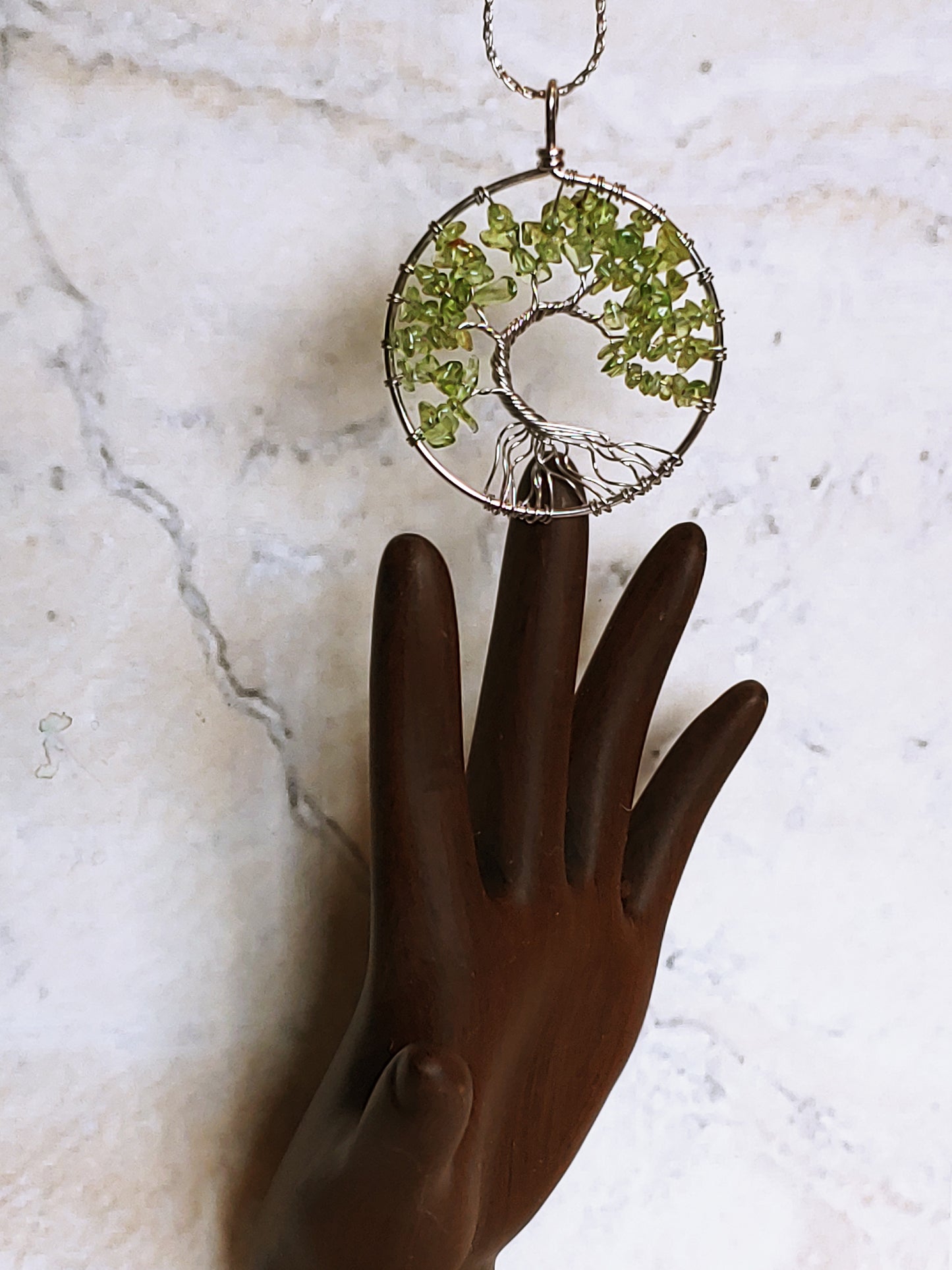 Tree of life pendant necklace with Peridot