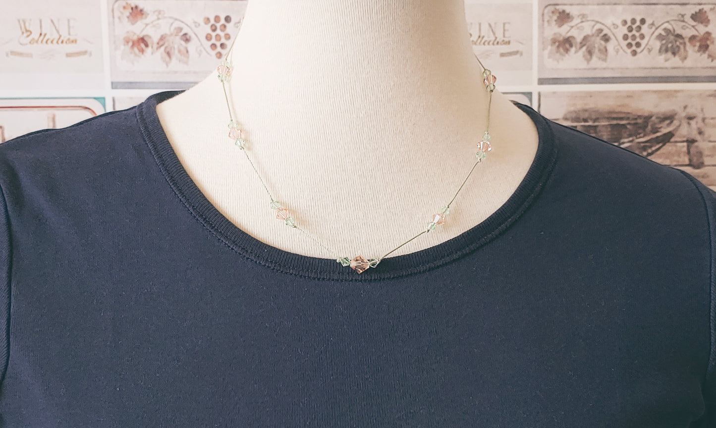 crystal floating necklace on silk cord