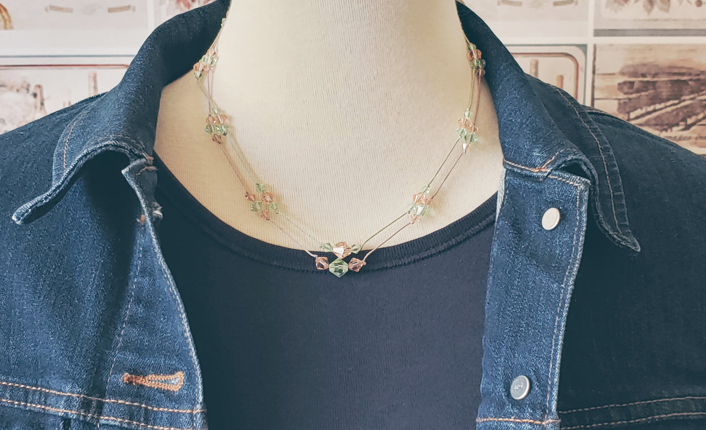 crystal floating necklace on silk cord