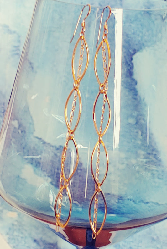 Leaf link drop hoop earrings