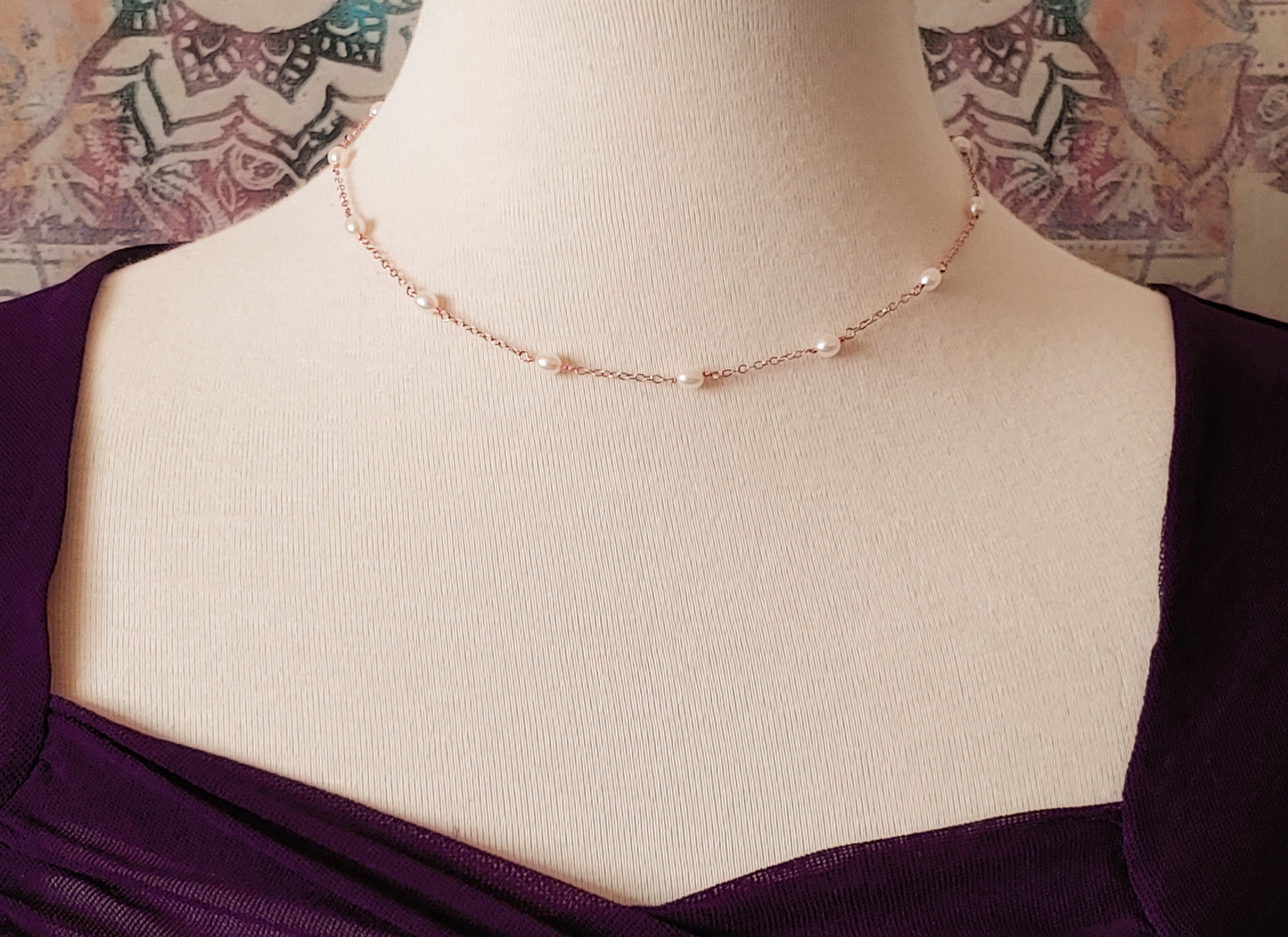 Rose gold filled freshwater pearl tin cup necklace