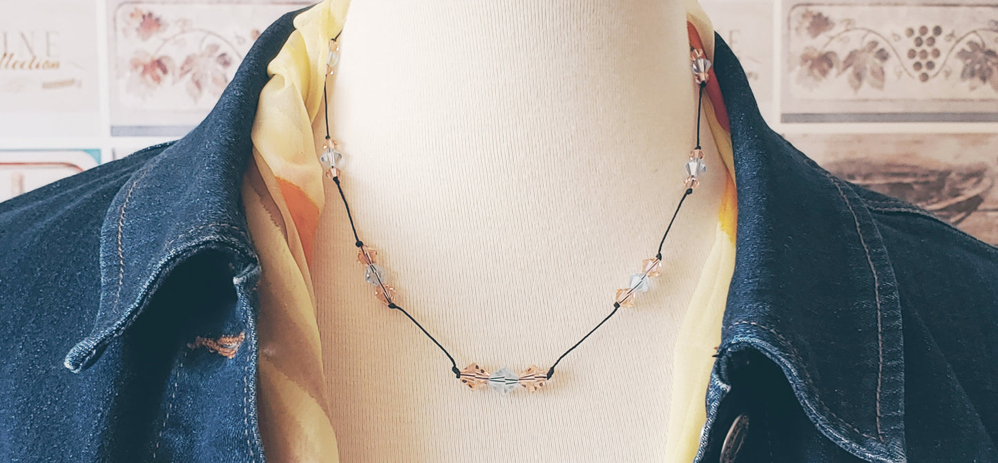 tin cup crystal necklace on nylon