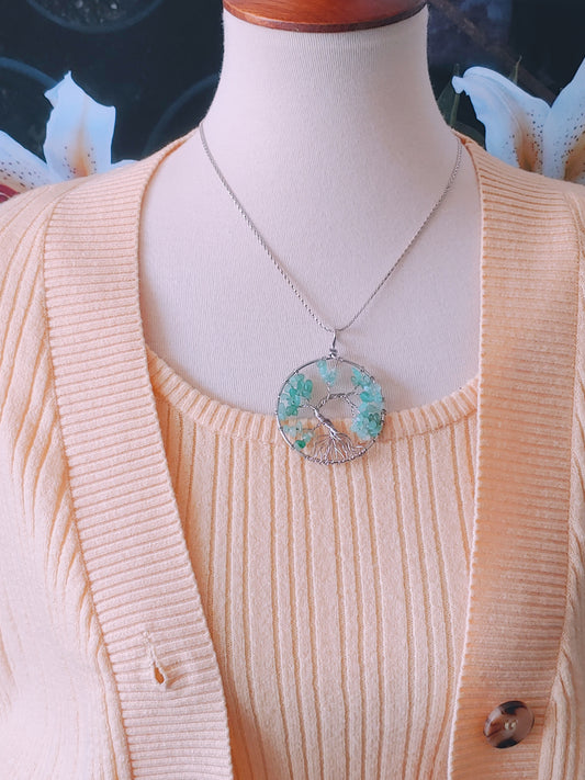 Tree of life pendant necklace with Green Aventurine stones