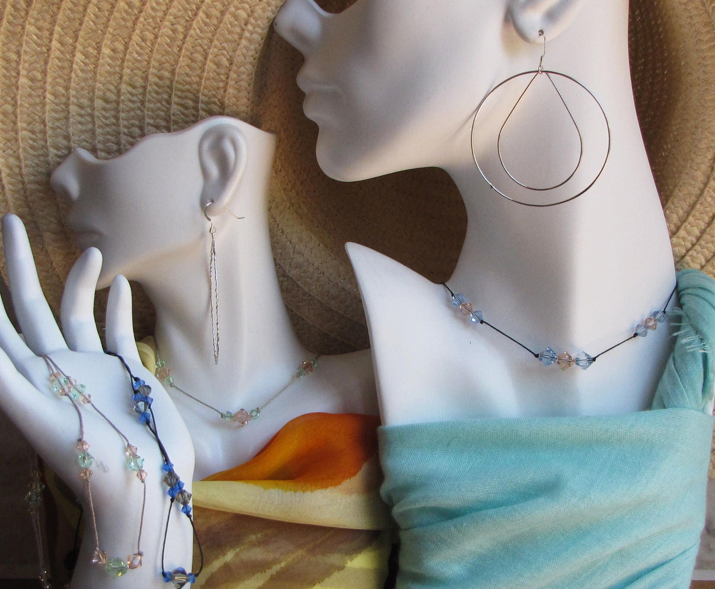 crystal floating necklace on silk cord