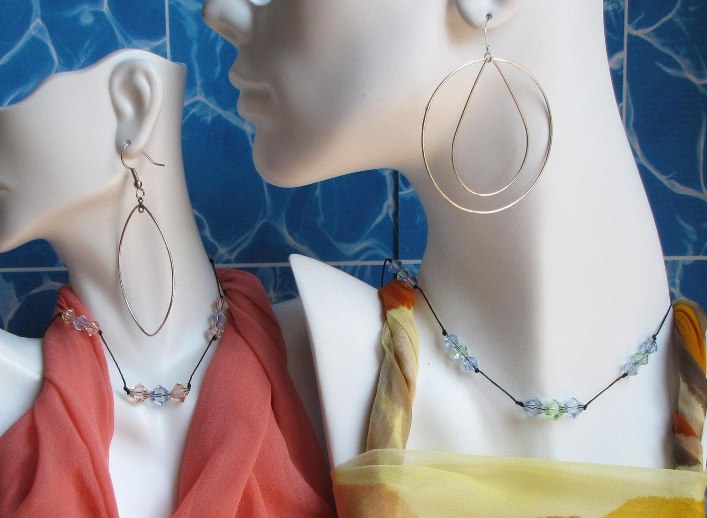 tin cup crystal necklace on nylon